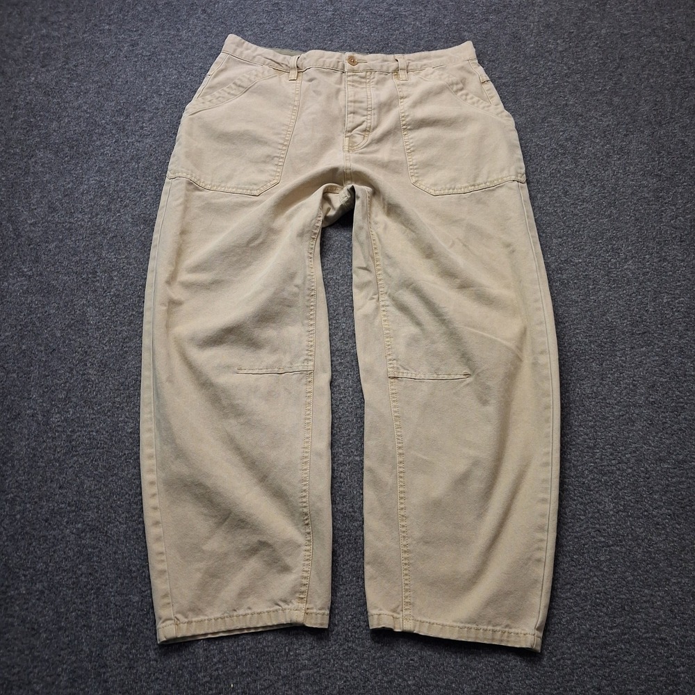 Prana Relaxed Fit Organic Cotton Canvas Workwear Barrel Pants Tan Khaki Size 12